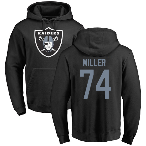 Men Oakland Raiders Black Kolton Miller Name and Number Logo NFL Football 74 Pullover Hoodie Sweatshirts